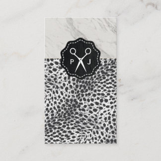 Salon Shears Monogram Marble Trim Leopard Visitekaartje