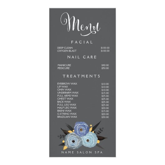 Salon spa Beauticier Menu Designer Tarifs (Devant)