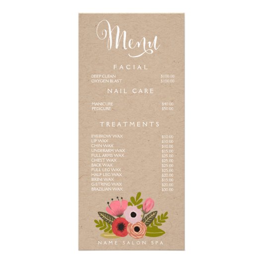 Salon spa Beauticier Menu Designer Tarifs (Devant)