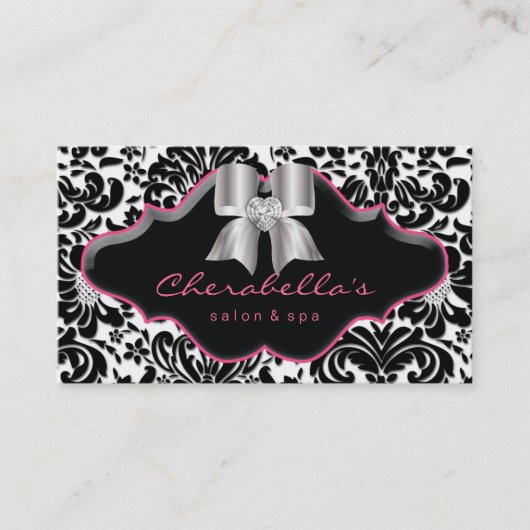 Salon Spa Bijoux Carte de visite rose Damask Bow (Devant)