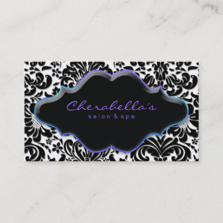Salon Spa Carte de visite bleu pourpre Damas