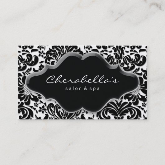 Salon Spa Carte de visite Silver Platinum Damask (Devant)