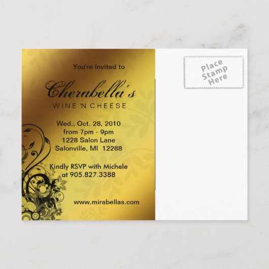 Salon Spa Carte Postale Invitation Papillon Or 2 (Dos)