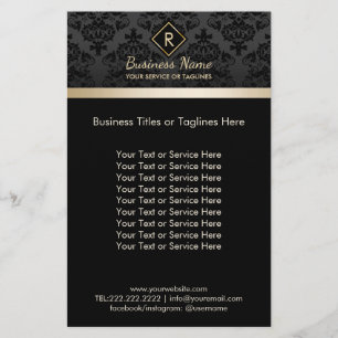 Salon SPA Damask Monogram Elegant Black & Gold Flyer