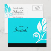 Salon Spa Floral Leaf Carte postale bleu invitatio (Devant / Derrière)