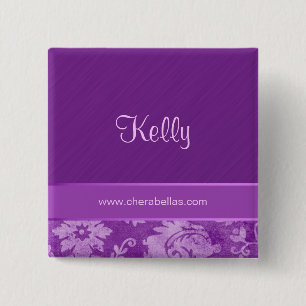 Salon Spa Name Tag Button Brooch damask paars
