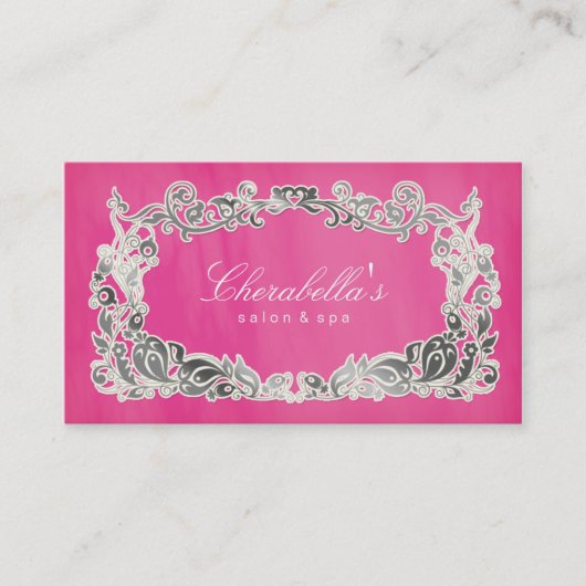 Salon Spa Visitekaartje Floral Pink Silver (Voorkant)