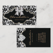 Salon Spa Visitekaartje Gold Jewel Bow Damask (Voorkant / Achterkant)