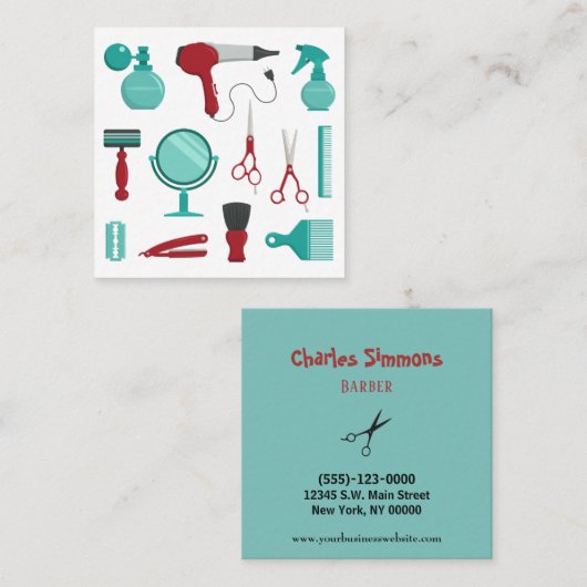 Salon Tool-gereedschap gereedschap Haarbarber Blau Vierkante Visitekaartje (Voorkant / Achterkant)