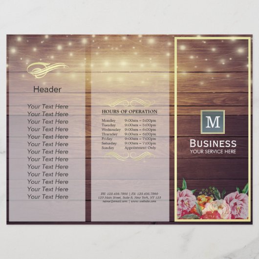 Salon Tri-Fold Brochures Hood Floral String Lights (Voorkant)