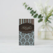 Salon Visitekaartje spa damask strepen blauw bruin (Staand voorkant)
