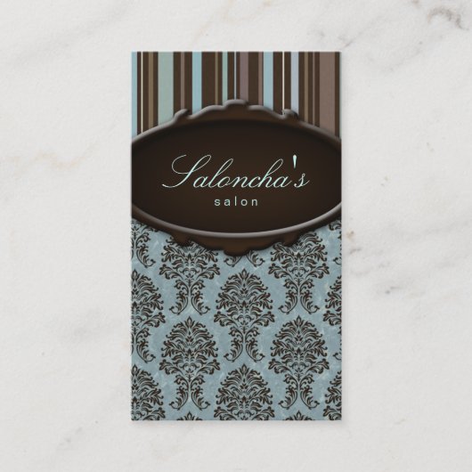 Salon Visitekaartje spa damask strepen blauw bruin (Voorkant)