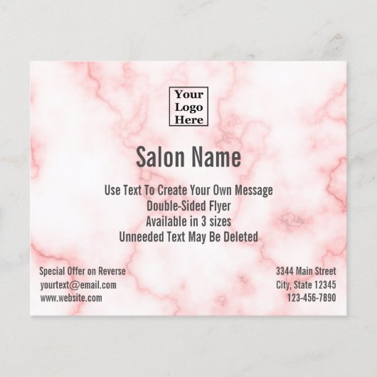 Salon Your Logo here on Elegant Faux Roze Marmer Flyer (Voorkant)