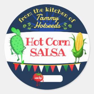 Salsa cactus maïs tomaat zelfgemaakt door inblikke ronde sticker