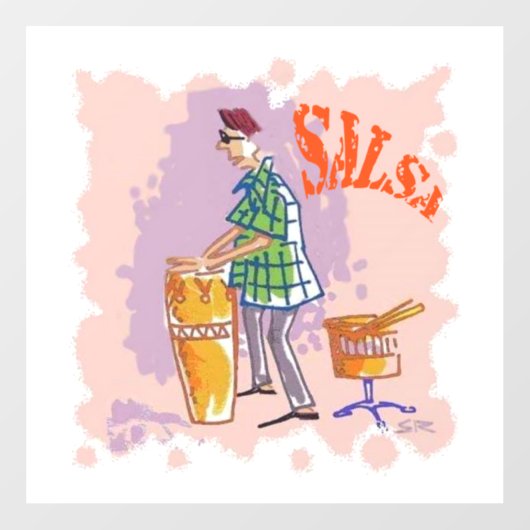 Salsa Drummer I wit venster vastklampen Raamsticker (Vel)