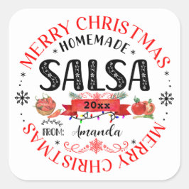 Salsa Zelfgemaakt Prettig Kerst Naam Potdeksel Vierkante Sticker