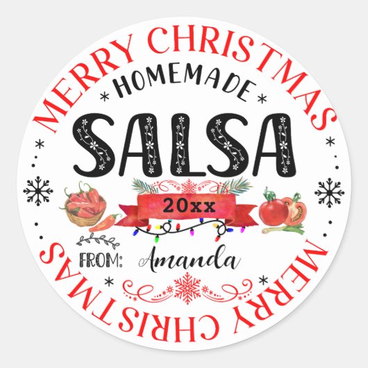 Salsa Zelfgemaakte Prettig Kerstnaam Potdeksel Ronde Sticker (Voorkant)