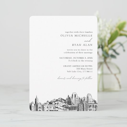 Salt Lake City Mariage Élégante Skyline Invitation (Debout devant)