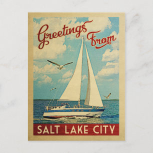 Salt Lake City Sailboat Vintage Travel Utah Briefkaart