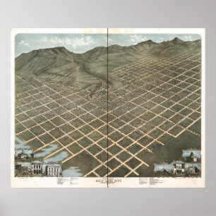 Salt Lake City Utah 1870 Antiek Panoramische Kaart Poster