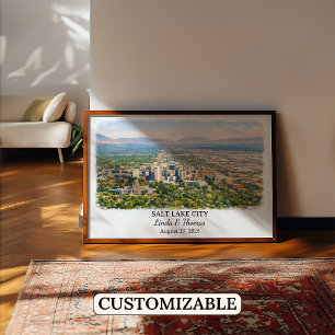 Salt Lake City Utah Poster, Aquarel, Op Maat Poster