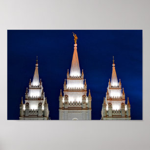 Salt Lake LDS Mormon Temple bij nacht Poster