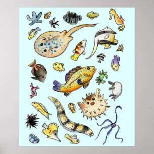 Saltwater Aquarium Fish Waterverf Poster