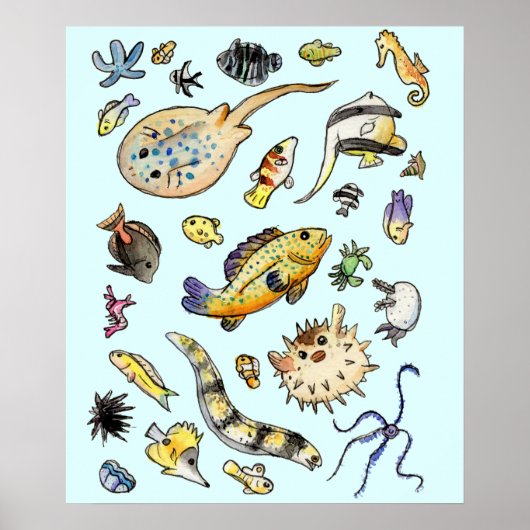 Saltwater Aquarium Fish Waterverf Poster (Voorkant)