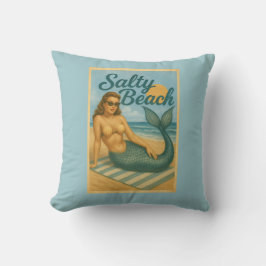 Salty Beach Retro Pin-Up Mermaid Art Coastal Decor Kussen