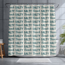 Salty Beach Sand & Teal Coastal Life Surf Graphic  Douchegordijn