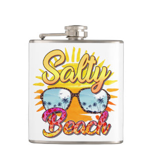Salty Beach   Tropische zon en palmboom Heupfles
