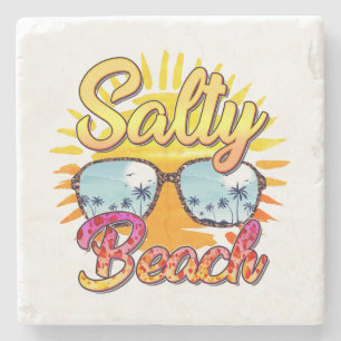 Salty Beach Tropische zon en palmboom Stenen Onderzetter