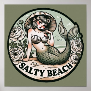 Salty Beach Zeemeermin Humor Funny Zeemeerminnen Poster