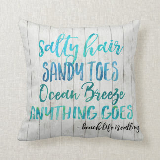 Salty Hair Sandy Toes Ocean Beach Quote Pillow Kussen