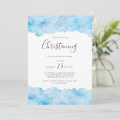 Salty zee blue waterverf Christening uitnodiging (Staand voorkant)