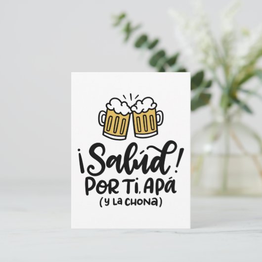 Salud of Mi Apa y la Chona, handgetekend ontwerp Briefkaart (Staand voorkant)