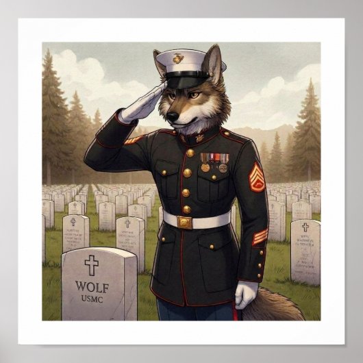 Saluerende Marine Corps Wolf Poster (Voorkant)