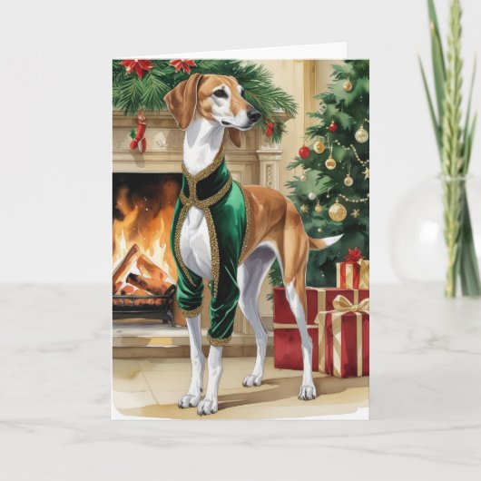Saluki Dog Christmas Wenskaart Kaart (Voorkant)