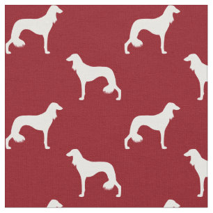 Saluki Dog Silhouettes Red en White Patterned Stof