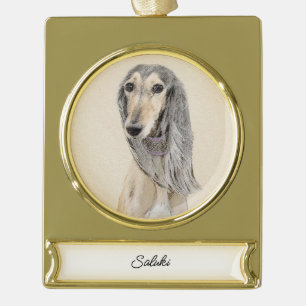 Saluki (Fawn) schilderen - Kute Original Dog Art G Verguld Banner Ornament