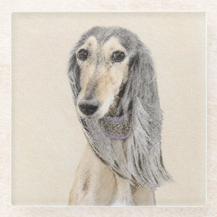 Saluki (Fawn) schilderen - Kute Original Dog Art Glazen Onderzetter