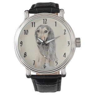 Saluki (Fawn) schilderen - Kute Original Dog Art Horloge