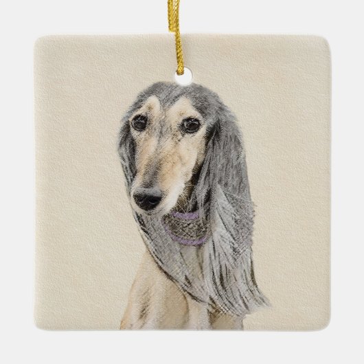 Saluki (Fawn) schilderen - Kute Original Dog Art Keramisch Ornament (Voorkant)