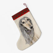 Saluki (Fawn) schilderen - Kute Original Dog Art Kleine Kerstsok (Achterkant (Hangend))