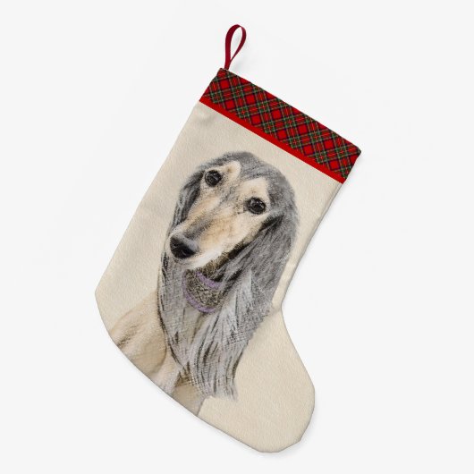 Saluki (Fawn) schilderen - Kute Original Dog Art Kleine Kerstsok (Voorkant (Hangend))