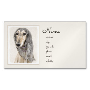Saluki (Fawn) schilderen - Kute Original Dog Art Magnetisch Visitekaartje