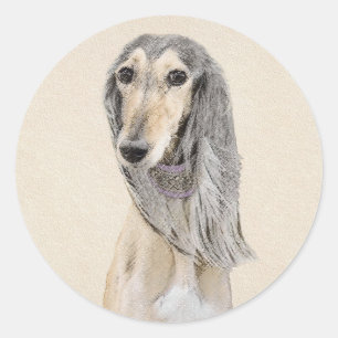 Saluki (Fawn) schilderen - Kute Original Dog Art Ronde Sticker