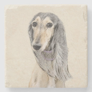 Saluki (Fawn) schilderen - Kute Original Dog Art Stenen Onderzetter