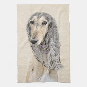 Saluki (Fawn) schilderen - Kute Original Dog Art Theedoek