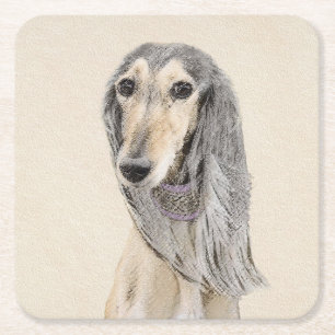 Saluki (Fawn) schilderen - Kute Original Dog Art Vierkante Kartonnen Onderzetter